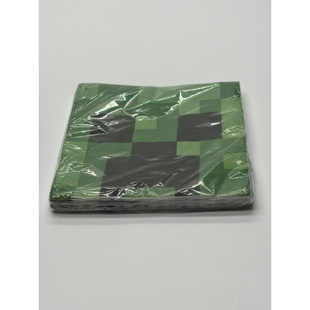 Minecraft Creeper Party Napkins 16 Count 2-Ply Green Pixel Unique 79402 NEW